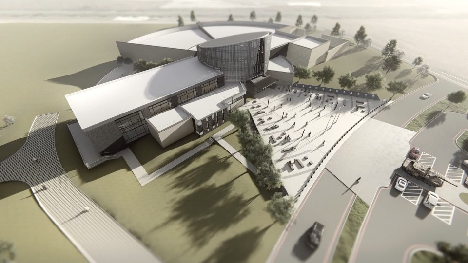 Rendering of an outside overview of the National Mounted Warrior Museum.